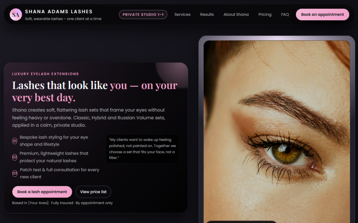 Shana Adams Lashes website